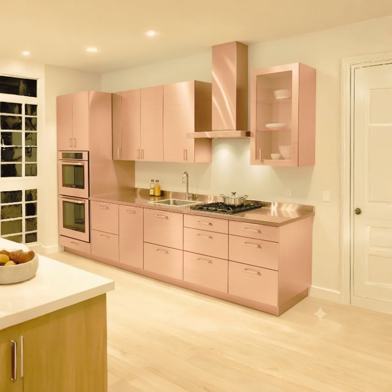 Tu bep Inox canh Inox ma PVD mau Hong rose