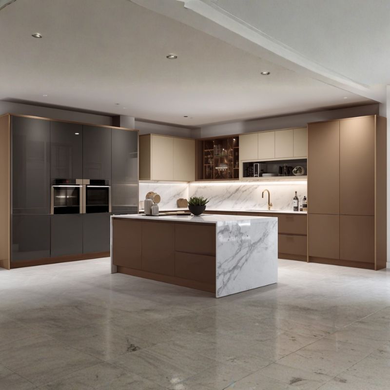 Tu bep inox chu U ket hop da go Tủ bếp Vinox làm theo mặt bằng gia chủ